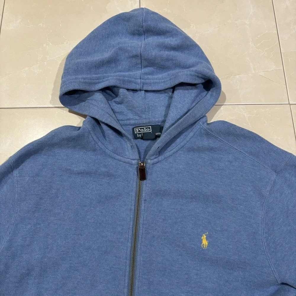 Vintage Polo Ralph Lauren Full Zip Hoodie Men's XL Blue Sweatshirt Pony Y2K